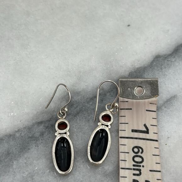 Sterling silver obsidian and amber drop earrings - Picture 5 of 5